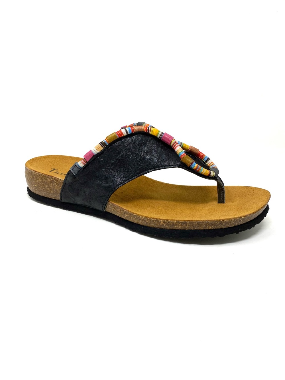 Think! Julia 211 Black Kombi Leather Thong Sandal Comfort Slide Flip Flop NIB
